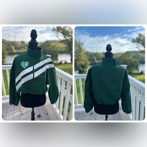 Eagles inspired Womens Crop Green Light Track Jacket with White Stripes